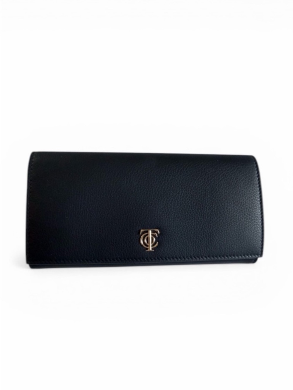 Tiffany & Co. Black Continental Flap Leather Wallet with Gold Logo